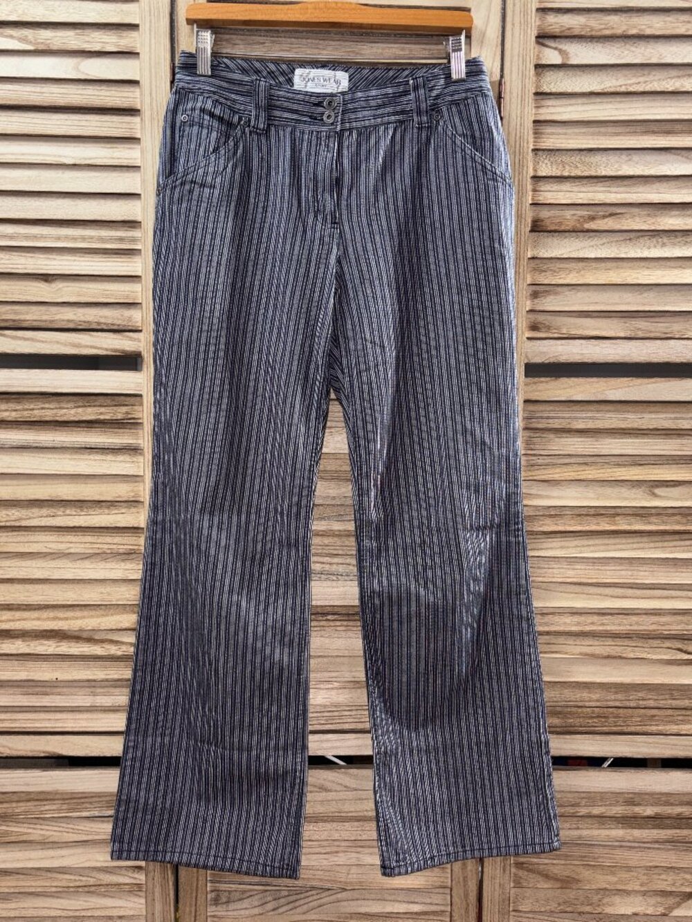 Jones New York Sport Blue White Striped Cotton Wide Leg Trouser Pants Size 6